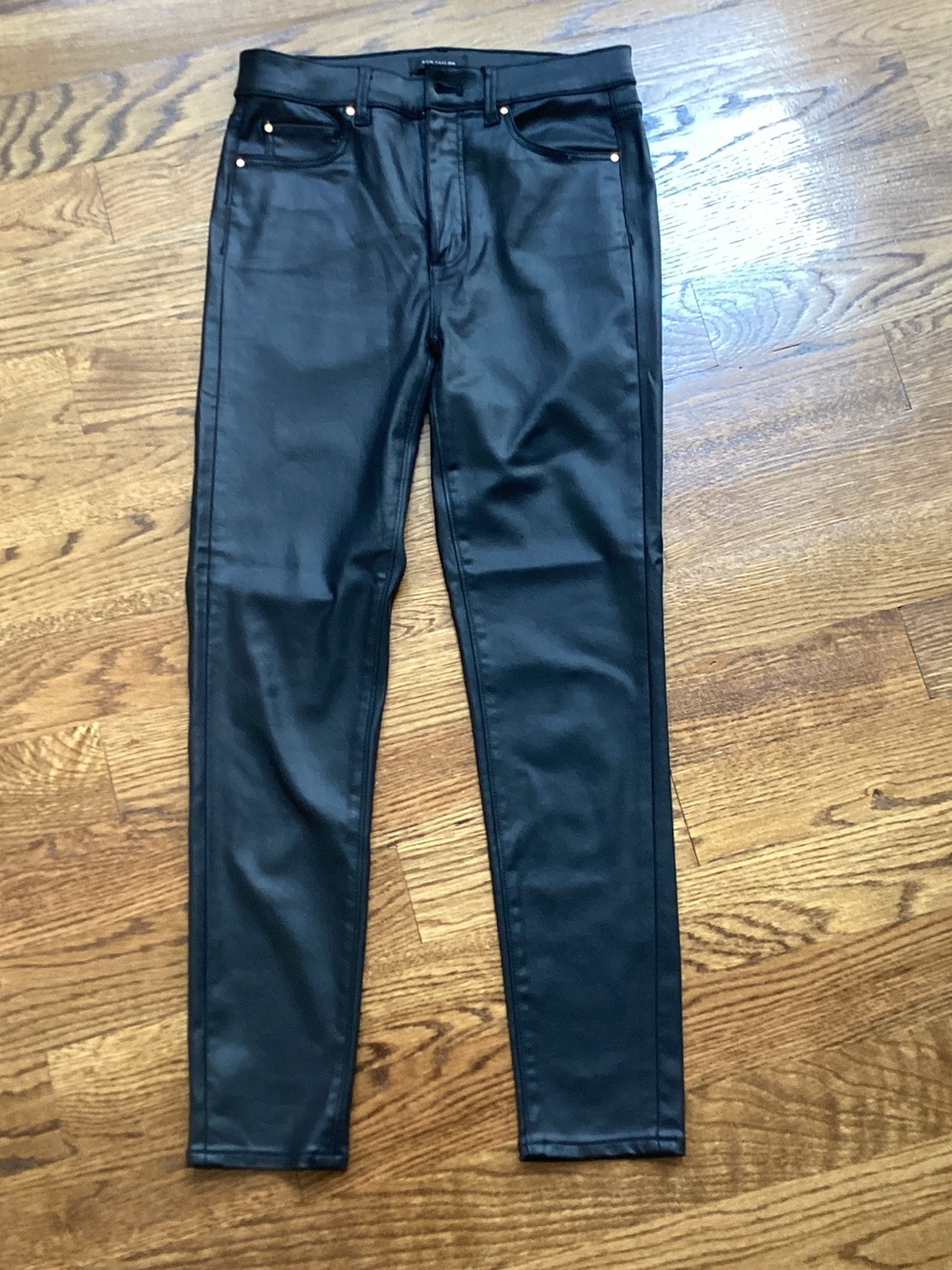 Ann Taylor Black Coated Skinny Jeans with Gold Hardware